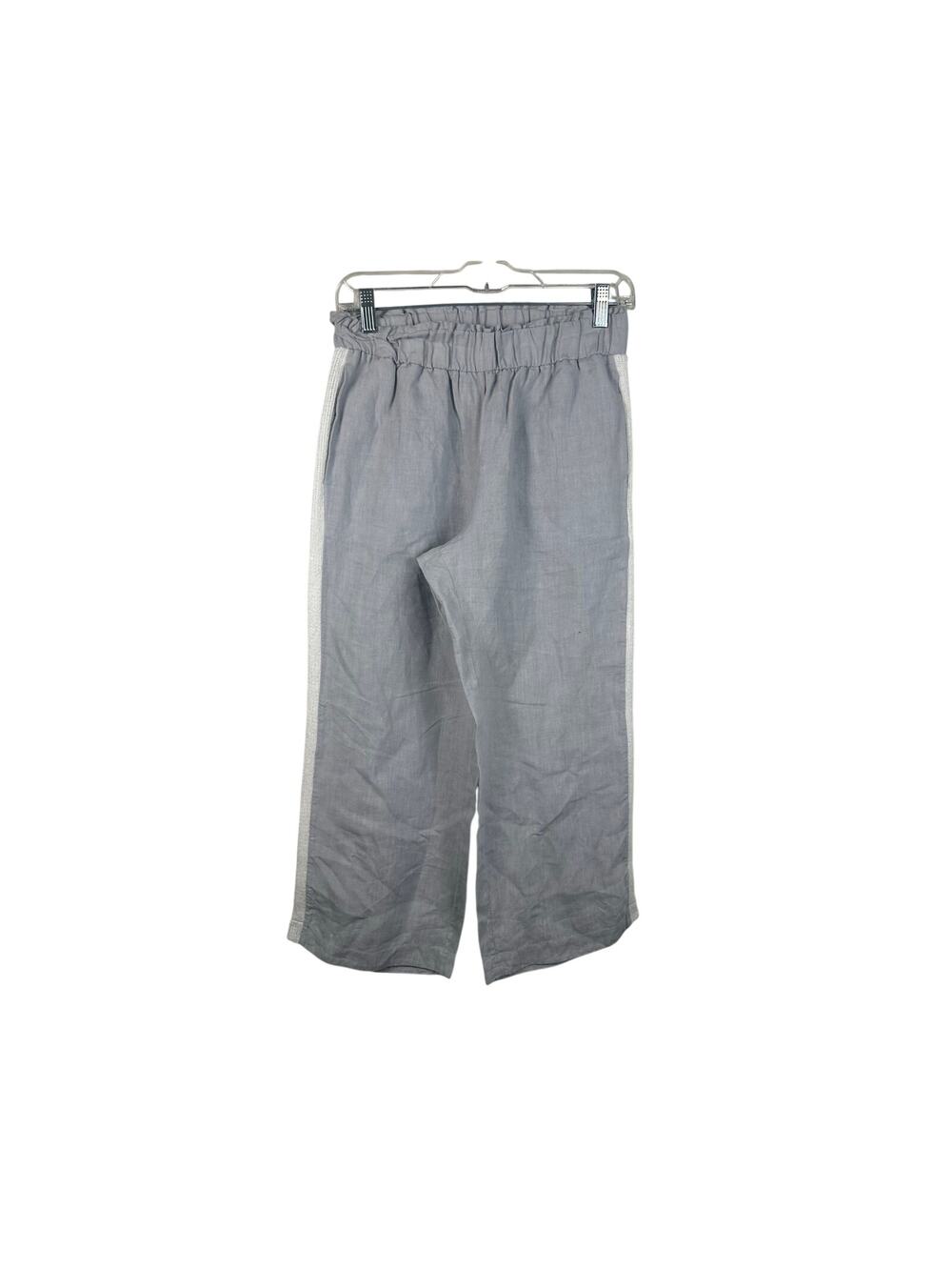Le Tricot Perugia Linen Cropped Pants Women 10 Gray Excellent Side Stripe Italy